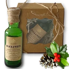 Black & White Buchanan's Scotch Whisky Artisan Vintage Glass Bottle Ornament