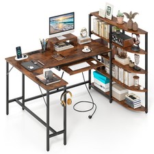 L Shaped Desk with Storage Shelves Corner Computer Desk Brown