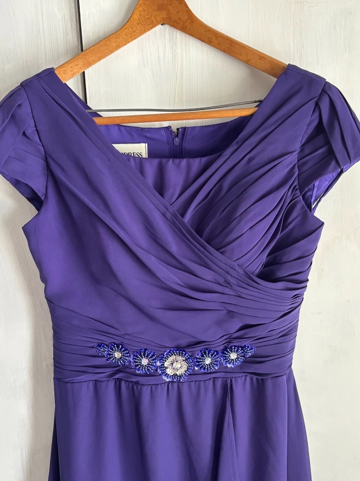 Фиолетовый искусственного надежном Midi блестки бусина Кокетливое подружки невесты платье официальный выпускного вечера S/M - Изображение 3 из 4