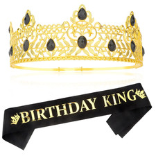 Birthday King Crown Sash for Men Boys King Crowns Vintage Baroque Crown Birthd