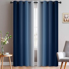 Blue and Greyish White Ombre Curtains, Room Darkening Gradient Color Curtains...