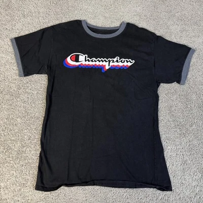 Camisa Champion Para Hombres M Negra Timbre Cuello Redondo Logo Gráfico Algodón Sin Etiquetas Jersey - Imagen 1 de 4