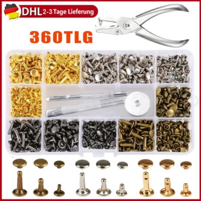 MARKENLOS 360 Set Leder Nieten Doppelkappe Rivet 6/8/12mm Hohlnieten Mit Werkzeug Zange