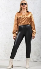 Women's Satin Long Sleeve Tie Waist Wrap Top Copper Size 18 Drop Shoulder