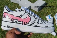 Nike Air Force 1 Custom 'Pink Swoosh Drip' Graffiti Shoes Mens Womens Kids 