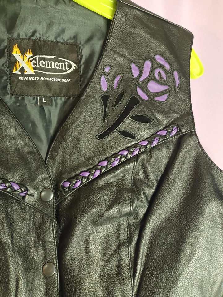 X-Element Advanced Leather Motorcycle Vest Riding Jacket Rose Accent Womens L - Image 3 of 4