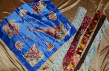 Paris Souvenir Scarf Acetate Satin 30"  5 Sash Ties Vtg Notre Dame Eiffel Tower
