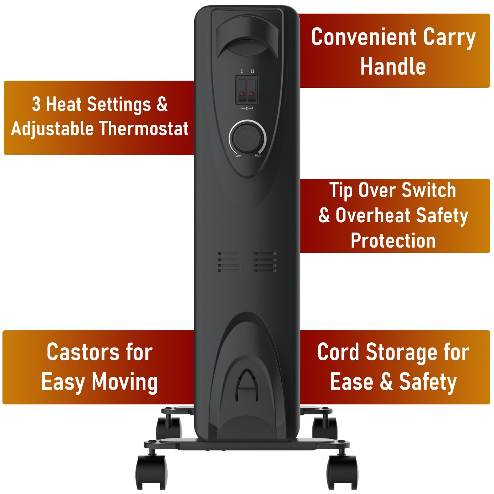 Oil Filled Radiator Electric Portable Space Heater Eco Thermostat ...