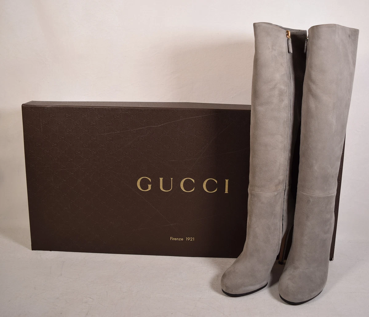 Gucci Womens Dusty Gray Suede Knee High Boots Black 36 Italy eBay