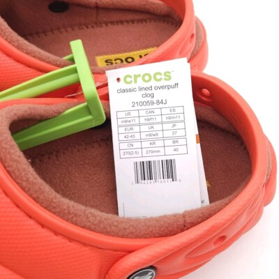 Crocs Classic Lined Overpuff Clogs‎ Mens Size 9 Womens 11 Lava Orange 210059-84J Crocs Classic Overpuff Lined Clog Lava Men main image 2