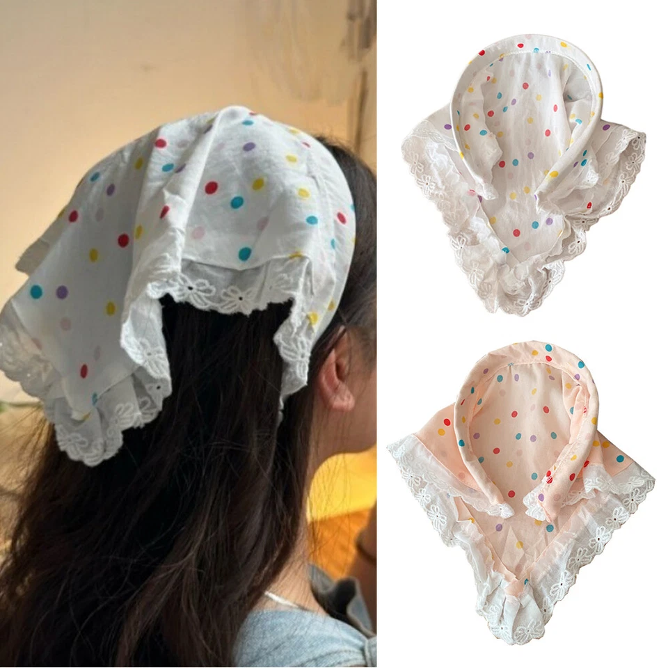 Diadema de bufanda triangular a lunares cereza crujiente aro para el cabello bandas para el cabello Foto 2 de 4