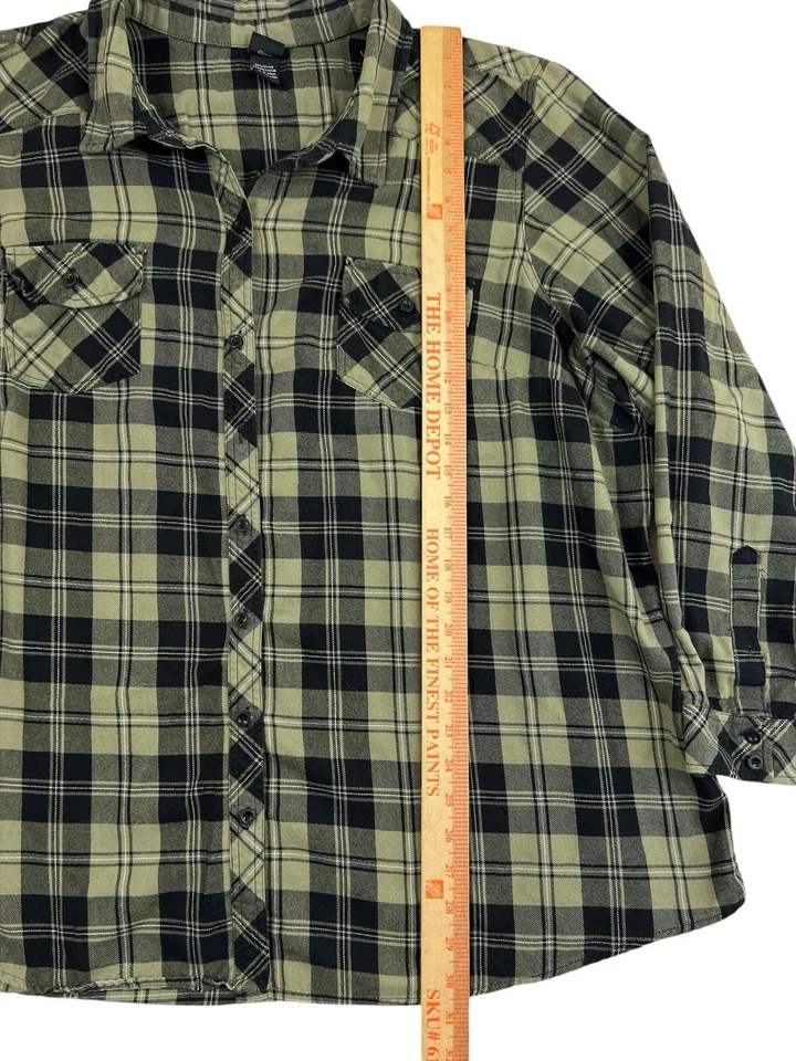 Disney Women Green Button Up Long Sleeve Plaid Shirt Sz 4 Tinkerbell - Image 2 of 4