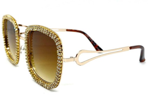 Classy Elegant Vintage Retro Style Bling SUNGLASSES Rose Gold Frame Rhinestones - Picture 4 of 7