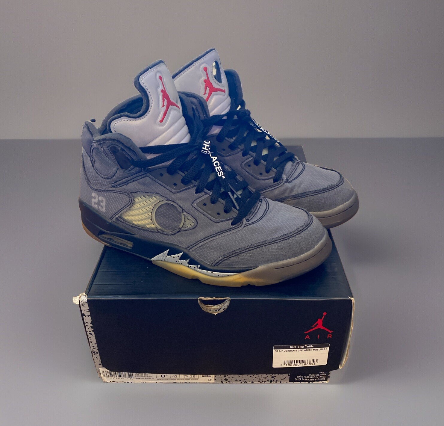 OFF WHITE X NIKE 2073) Nike Air Jordan 5 V Retro SP x Off White Mussola CT8480 001 Uomo Taglia 8 5