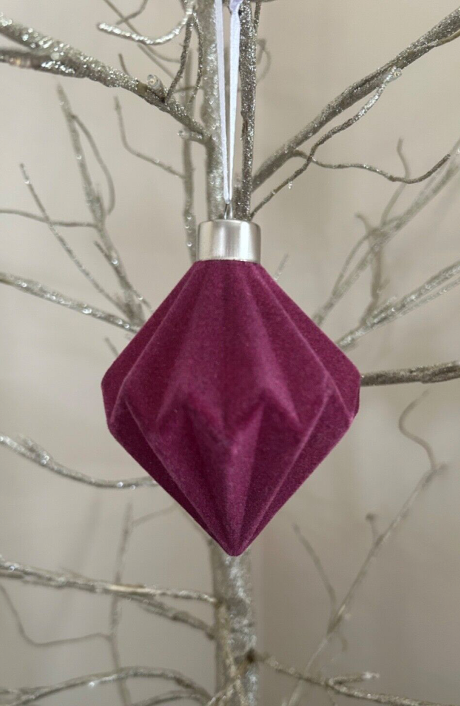 6 Pk Green / Pink / Purple Flock Glass Diamond Christmas Baubles eBay