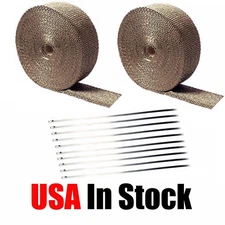 2 Roll x 2" 50ft Titanium Lava Header Manifold Exhaust Heat Wrap Tape Ties Kit