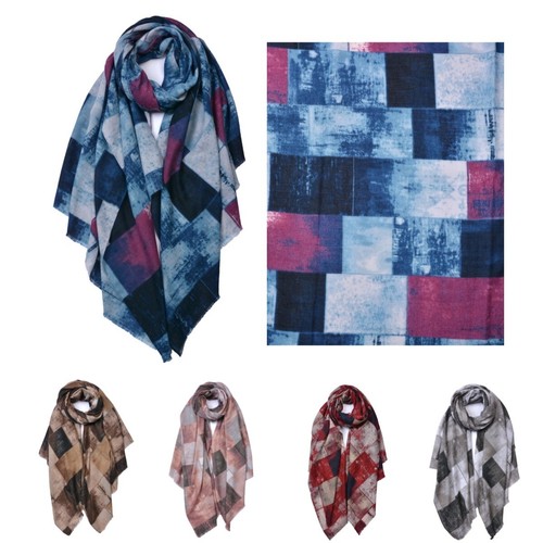 All season Woman Cashmere Blend Colourful checks Print Scarf - Picture 1 of 9