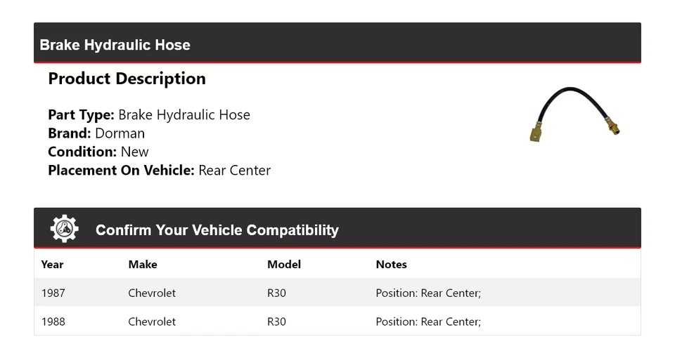 For 1987-1988 Chevrolet R30 Dorman Brake Hydraulic Hose Rear Center - Image 2 of 4