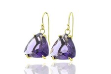925 Sterling Silver Cubic Amethyst Faceted Gold Finish Febrian Earrings