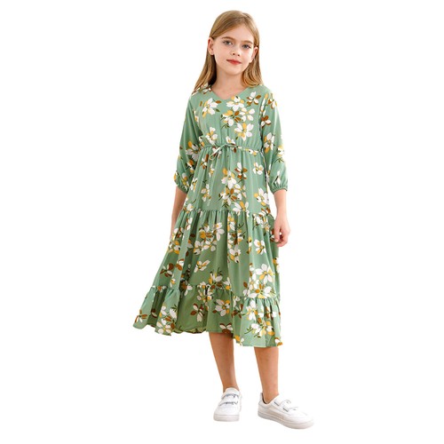 Girls Maxi Dress V Neck Daily Wear High Waist Long Dresses Cute Summer Dress - 第 36/56 張圖片