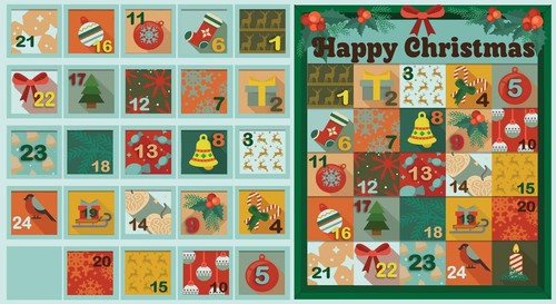 Retro Mood Christmas Advent Calendar DIY fabric panel Cotton Fabric Christmas - Picture 5 of 5