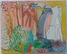 Dipinto Donne nude in natura Quadro Olio su tela 50x40 cm Firmato