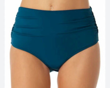 NWT Anne Cole Women's Side Shirred High-Waist Bikini Bottom Deep Sea Blue Sz S