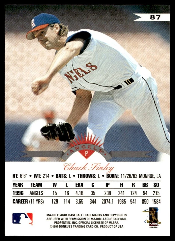1997 Leaf Chuck Finley Anaheim Angels #87 - Image 2 of 2