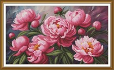 Counted cross stitch kit DIY unprinted canva Peonies pink embroidery needlecraft
