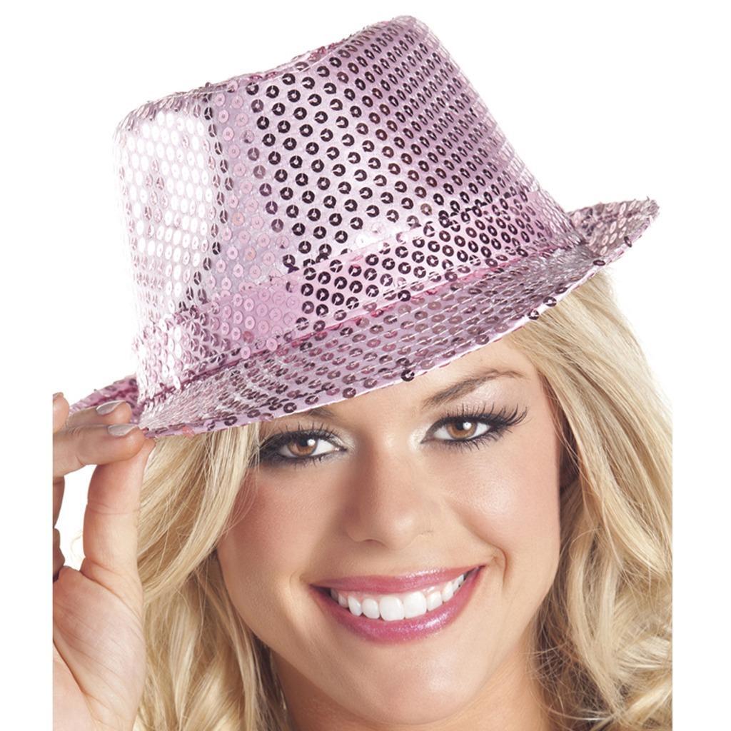 Sequin Fedora Hat Dance Costume Sparkle Shiny Glam Mardi Gras Baby Pink BW0708-image