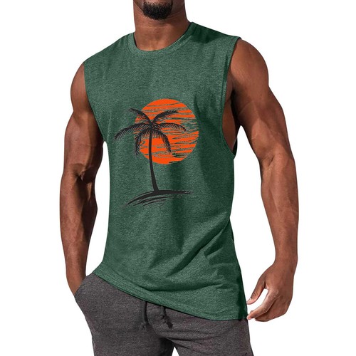 Summer Mens Surf Beach Top Large Size Breathable Sleeveless Loose Print Tank Top - Picture 4 of 18