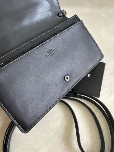 COACH TEA ROSE & TOOLING FOLD OVER BLACK CLUTCH/CROSSBODY MIXED LEATHERS 12057 - Picture 22 of 24