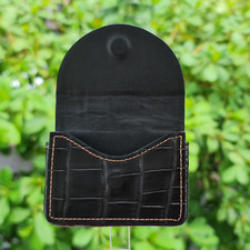 Real Crocodile Black Leather Business Card Holder Card Case Organizer