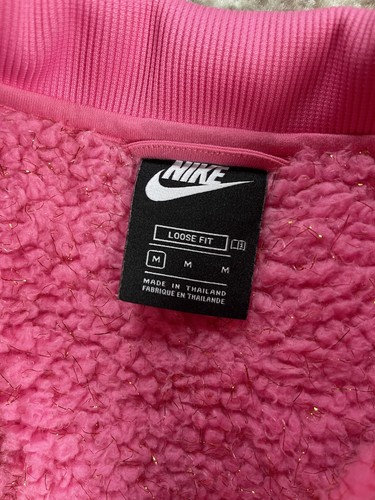 Nike Girls Full Zip Sherpa Bomber Jacket Candy Pink Rose Gold Size M - Picture 11 of 13