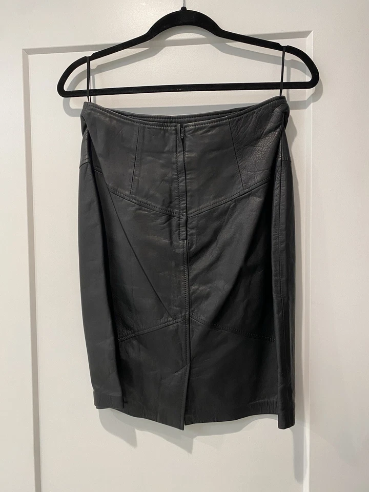 Falda lápiz vintage de cuero genuino negra de los años 80/90’s cintura alta para mujer talla 14 Foto 3 de 4