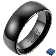 8mm Black Polished Dome Mens Tungsten Carbide Ring Wedding Band Size 6-16+Half