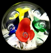 Vtg GLASS PAPERWEIGHT St Clair Maude Bob Multi Color 5 Flowers 1984🔥!SALE!🔥