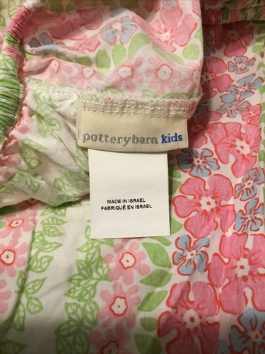 Pottery Barn Kids Summer Floral Crib Sheet Pink Green Blue Stripe Tropical White - Picture 7 of 8