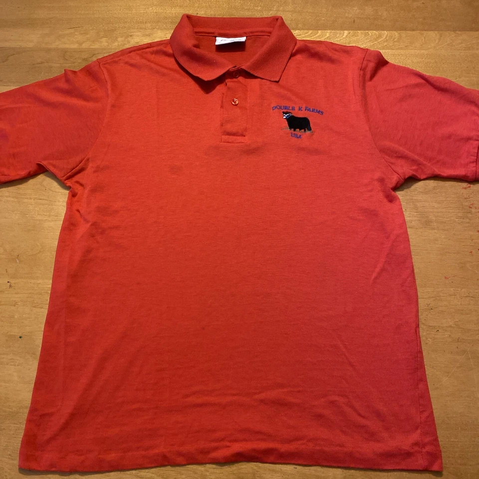 Polo rojo manga corta vintage para hombre doble K granjas talla grande hecho en ganado EE. UU. Foto 2 de 4