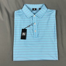 FootJoy Golf Shirt Polo Open Pinstripe Large Blue Magenta Polyester NWT MSRP 88