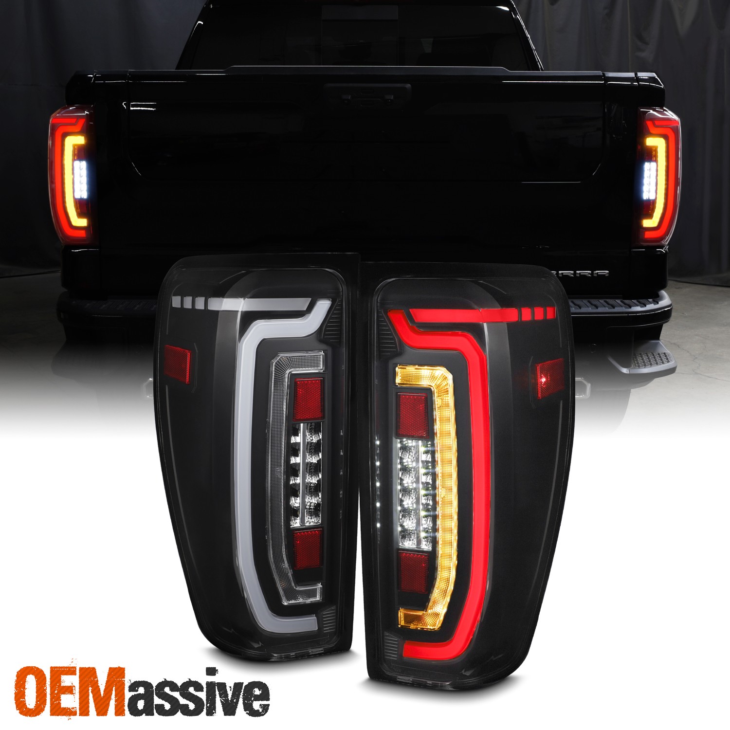 For 2019-2023 GMC Sierra 1500 LED [Halogen Ver] Tail Light Lamp Black Clear Len
