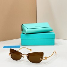Tiffany TF3112K Rimless CatEye Sunglasses Gold Metal Frame Solid Brown Lens 61M