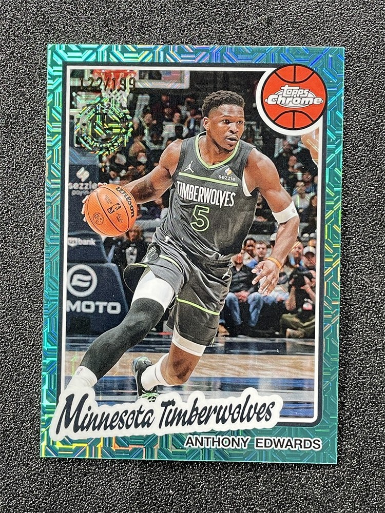 2025-26 Topps Chrome Flagship Anthony Edwards 45th 1980-81 Aqua Mojo /199