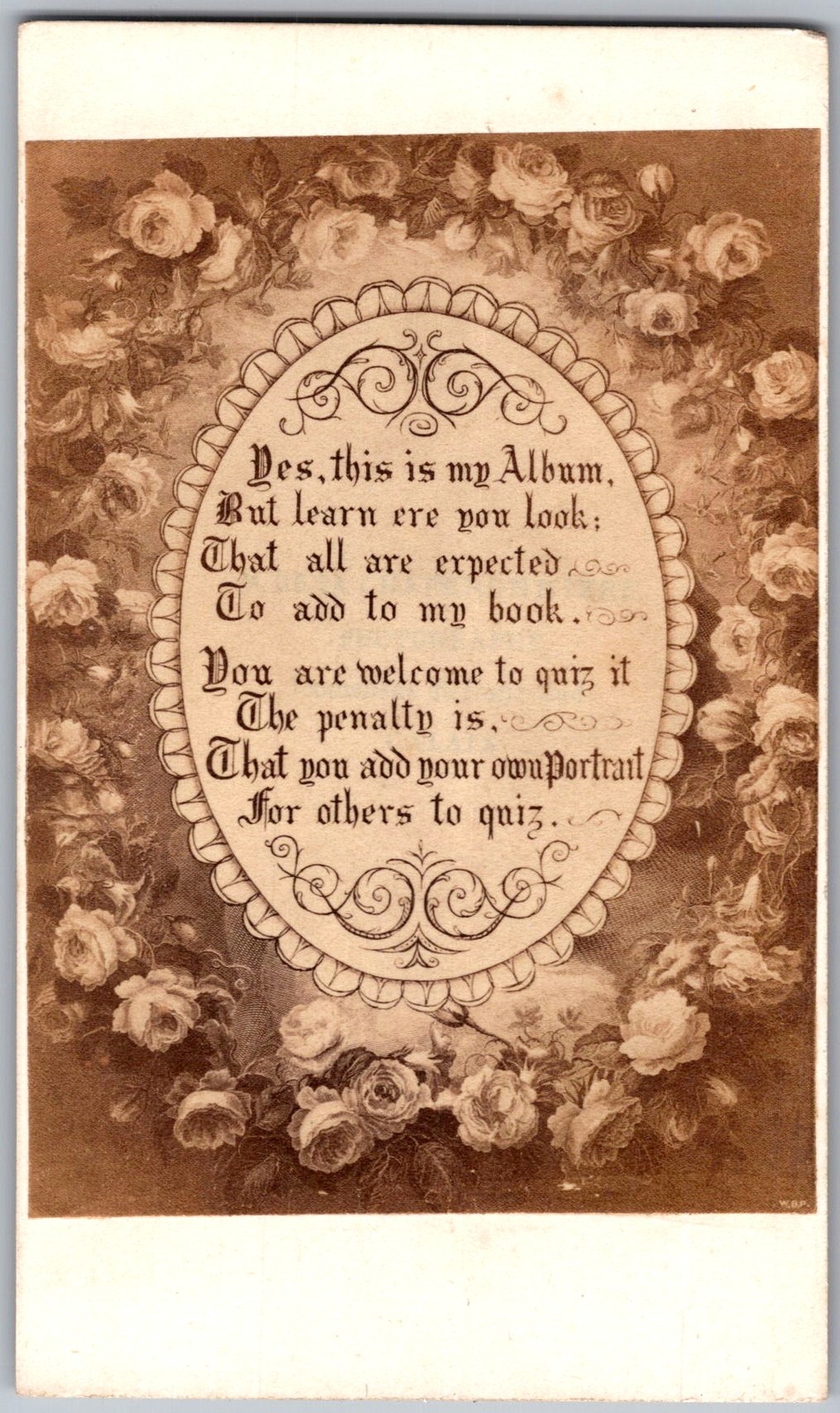 Antique CDV Circa 1860s Poem "Add to My Book" Album Filler
