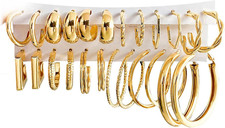 12 Pairs Golden Hoop Earring Set for Women Chunky Smooth Surface Trendy Small to