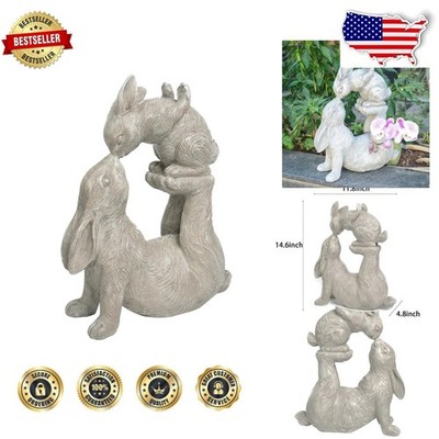 Handmade Garden Decor Kissing Bunny Sculpture - Charming Outdoor Rabbit