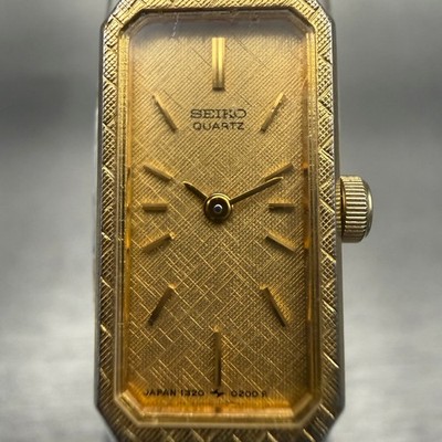 Seiko Watch Women 12mm Gold Dial Gold Tone Rectangle 1320-5170 New