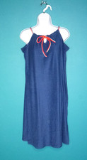 Vtg 60s 70s Handmade Navy Blue Stretch Terry Beach Cover Up Rainbow Ties Sz M/L