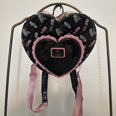 Loungefly & Valfre Double Heart Mini Backpack Purse Bag Tattoo Girl Print