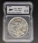 1989 American Silver Eagle ICG MS70 Perfect Gem BU $1 ASE .999 Silver Slab